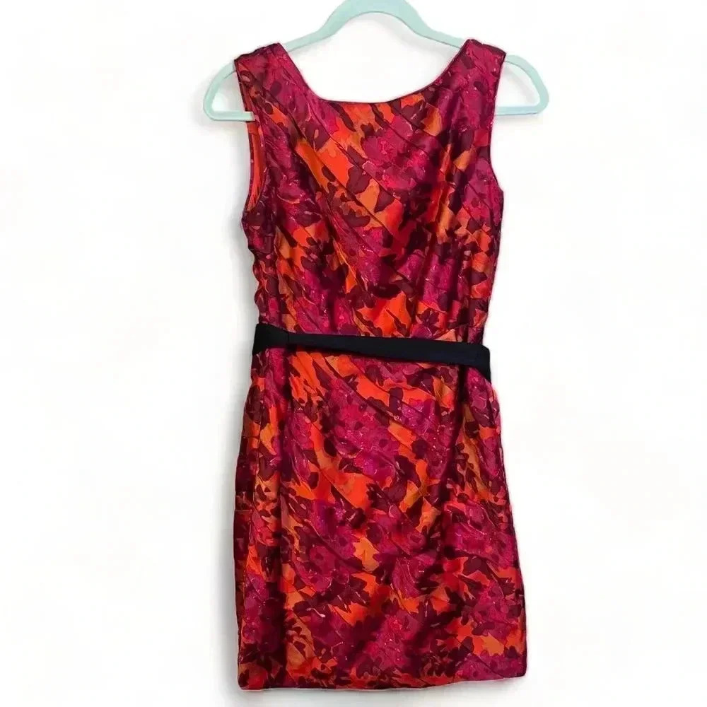 COAST Womens Red Floral Belted Black Bow Dress Sz 12‎ Valentines Date Night